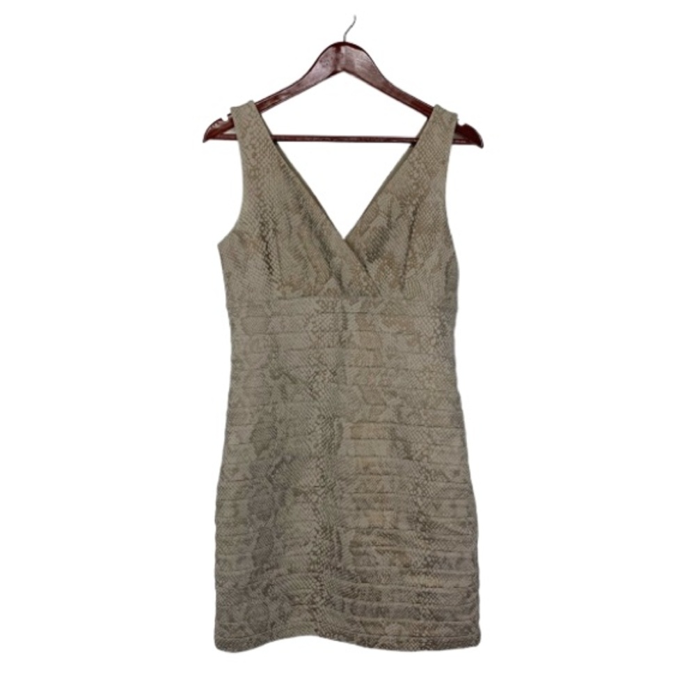 Express Python Print Sleeveless V-Neck Bodycon Mini Dress Taupe Champagne Sheen
